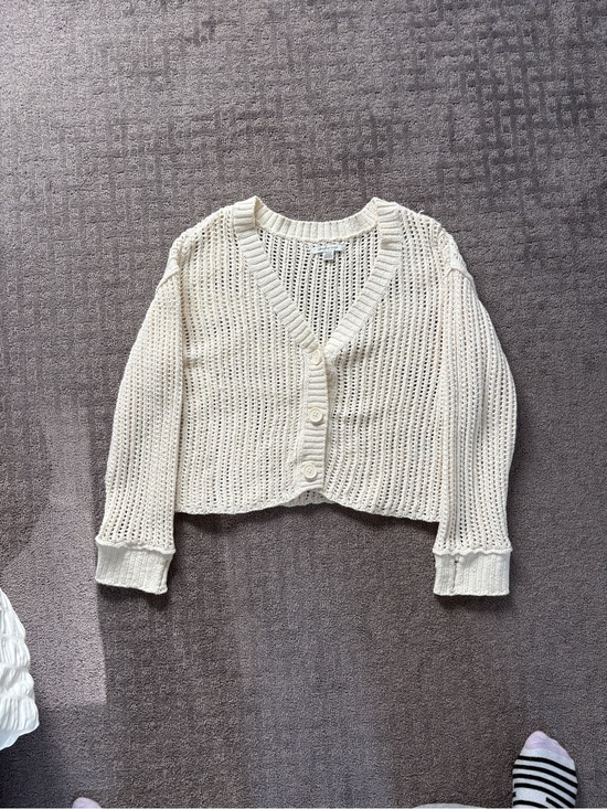 American Eagle Outfitters Sweaters - American Eagle Outfitters Cream Open-Knit V-Neck Button Cardigan
